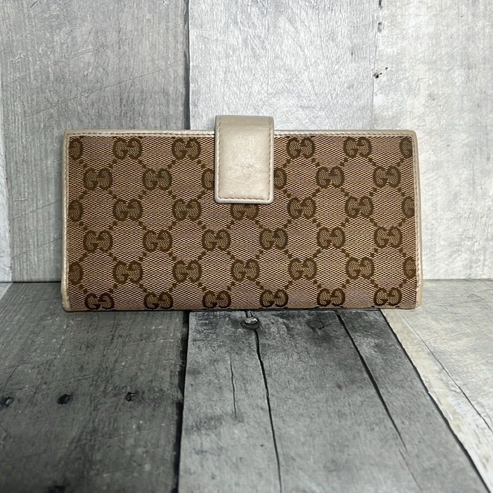 GUCCI Mayfair Authentic Long Monogram Bow Adorned Canvas Leather Wallet - Picture 12 of 12